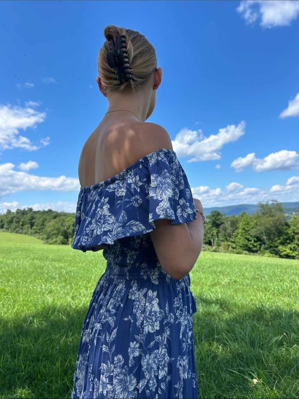 Off-Shoulder Blue Floral Summer Dress NWT